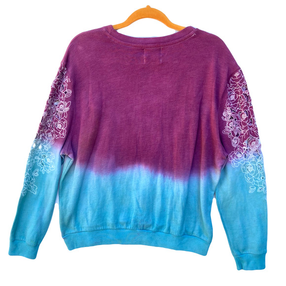 ReDyed Ombre Knit Long Sleeve Sweater with Floral Sleeve Stitching - Picture 2 of 2